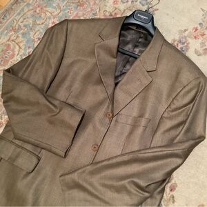 Andrew Fezza Brown Herringbone Wool and Silk Men’s Blazer Sz 46R